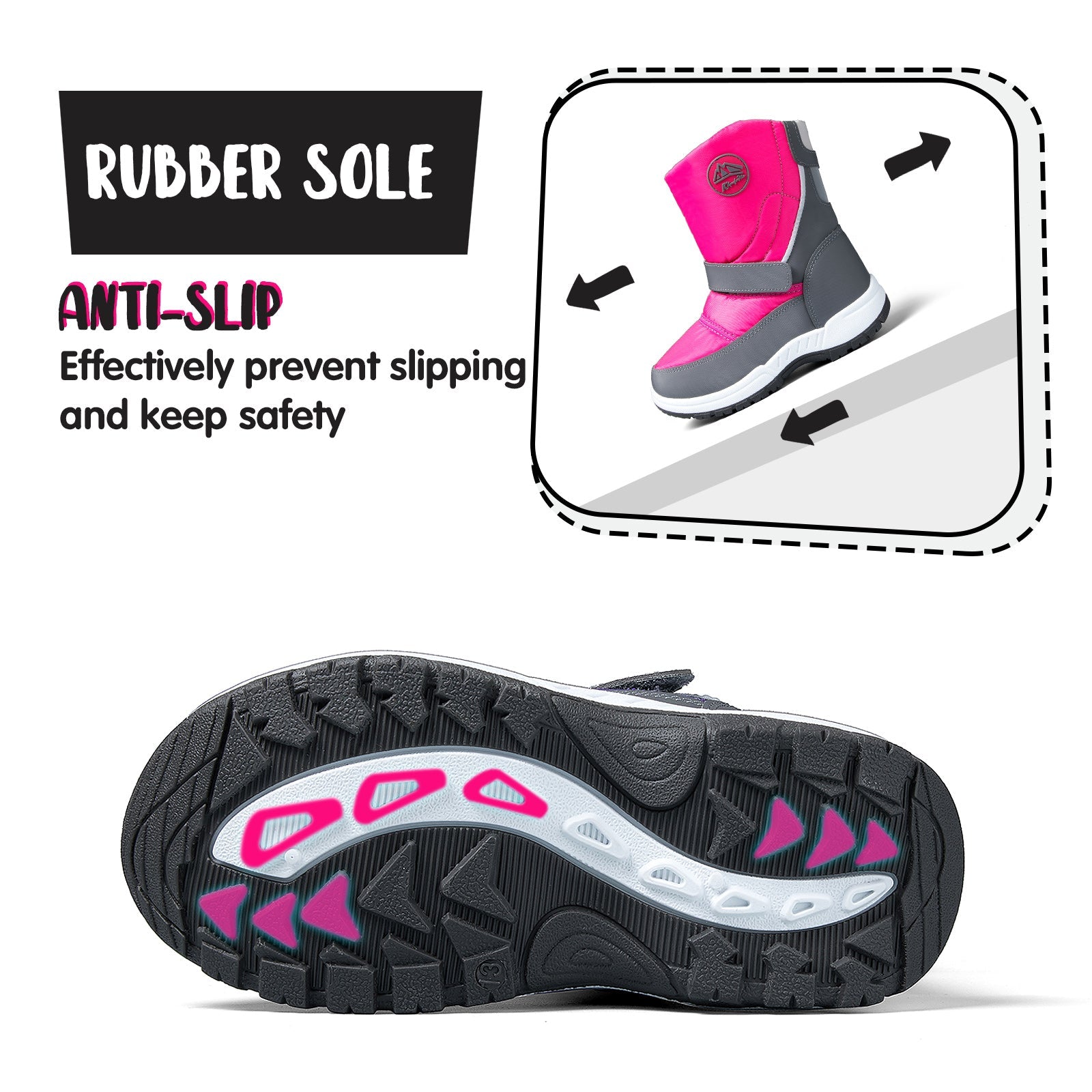 Pink/Purple Mountain Icons Insulated Waterproof Snow Boots - MYSOFT