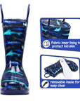 PVC Shark Print Navy Rubber Rain Boots - MYSOFT