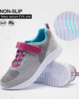 Pink Velcro Lightweight Breathable Gray Tennis Sneakers - MYSOFT