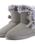 Black/Grey Bow Winter Warm Snow Boots - MYSOFT