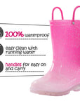 Pink Gradient Glitter Waterproof Lighted Rain Boots - MYSOFT