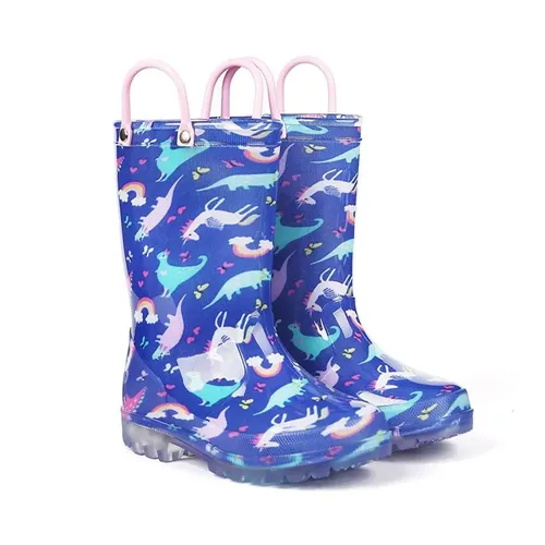 Girls Light Rain Boots Blue Unicorn Kids Shoes - KKOMFORME