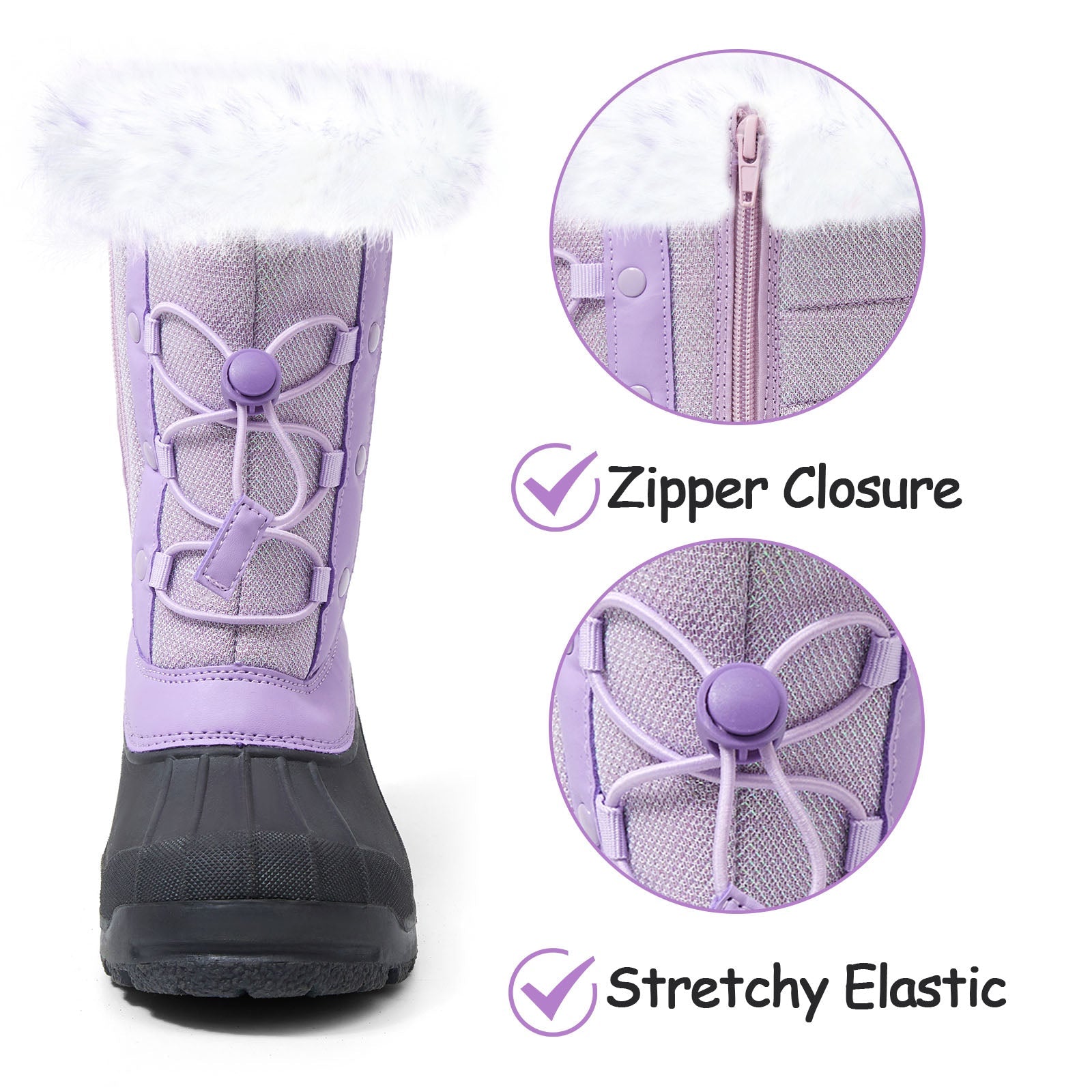 Purple/Pink Fur Lined Non-Slip Waterproof Snow Boots - MYSOFT