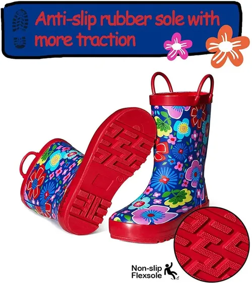 Kids Girl Boy Rain Boots Colorful Flowers- KKOMFORME
