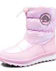 Pink/Purple/White Glossy Winter Waterproof Snow Boots