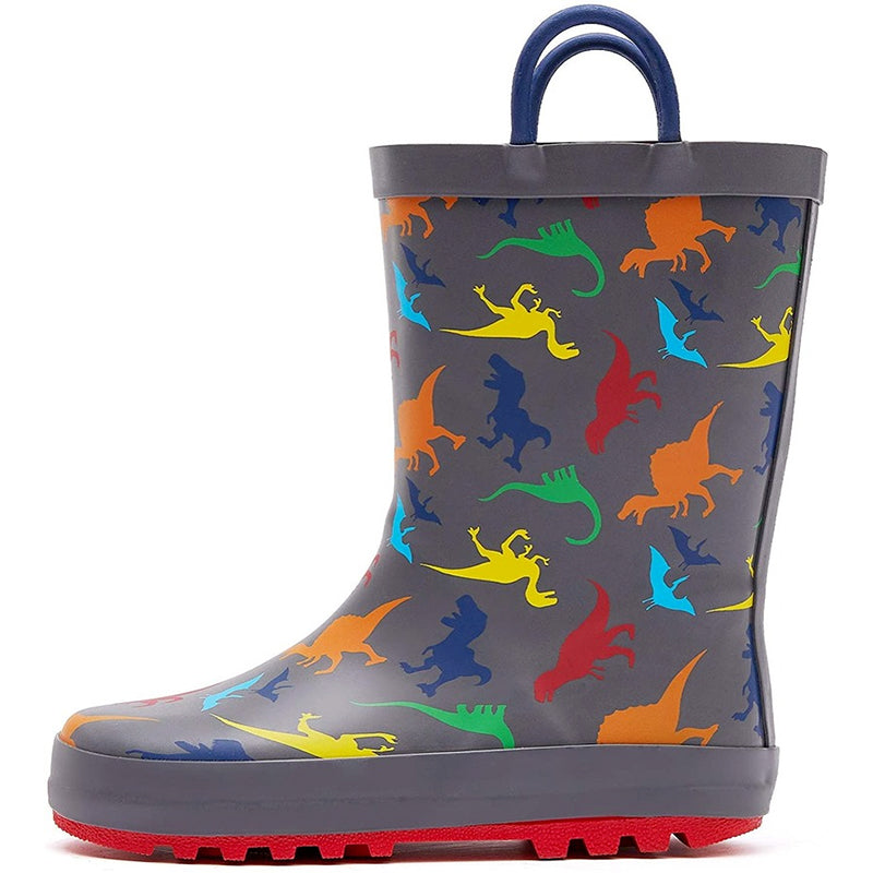 Boy&amp;Girl Rain Boots Waterproof Gray Dinosaur - KomForme
