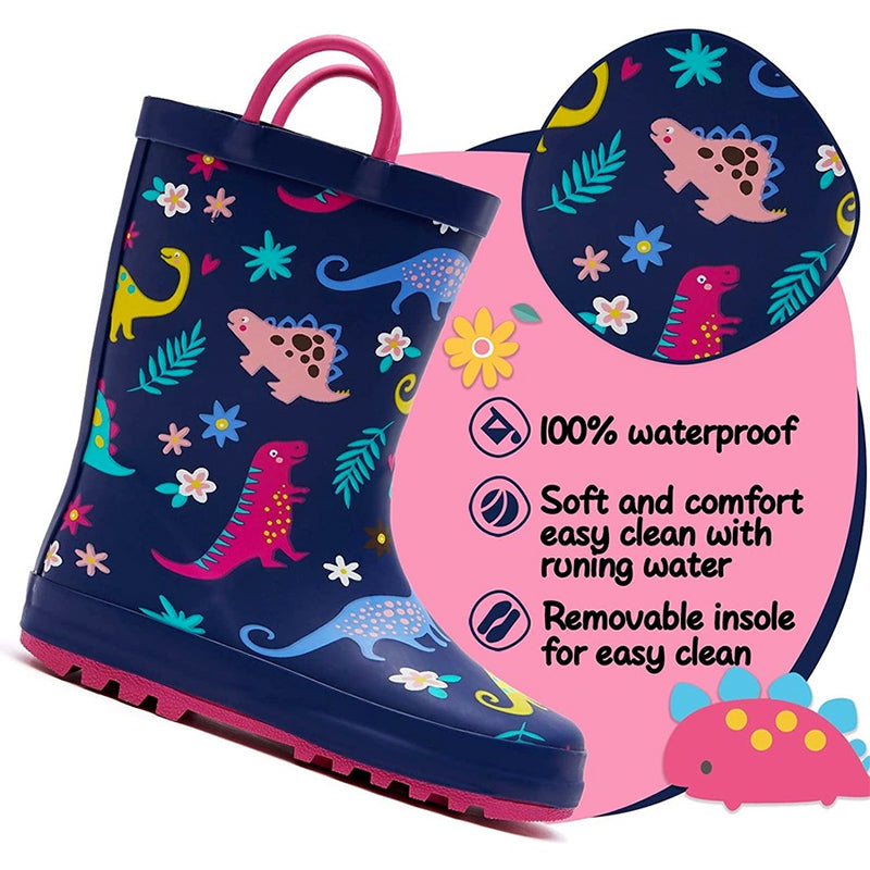 Boy&amp;Girl Rain Boots Waterproof Purple Dinosaur - KomForme