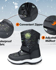 Green Dinosaur Warm Waterproof Black Snow Boots - MYSOFT