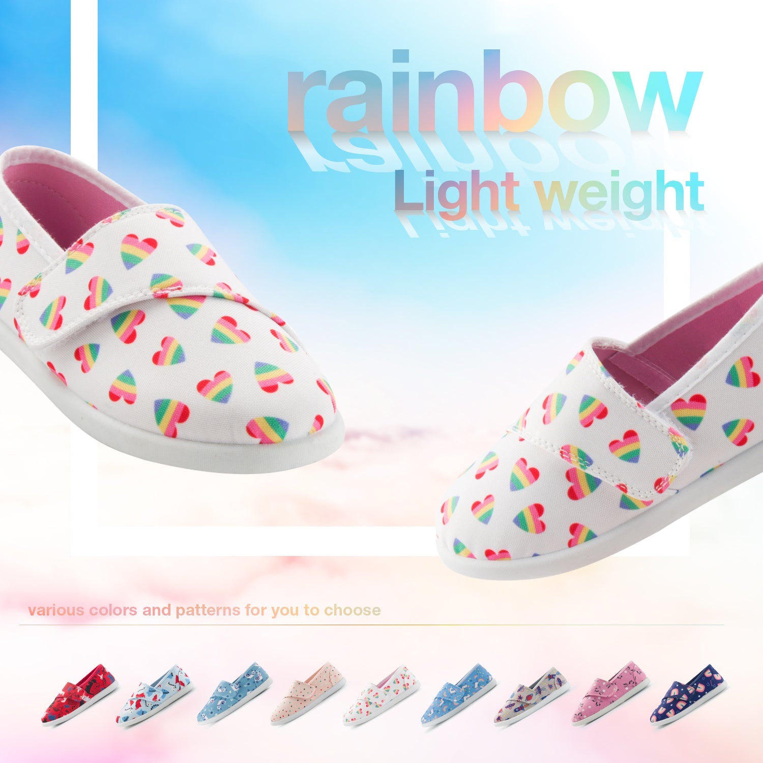 Rainbow Heart Hook and Loop Slip-ons - MYSOFT