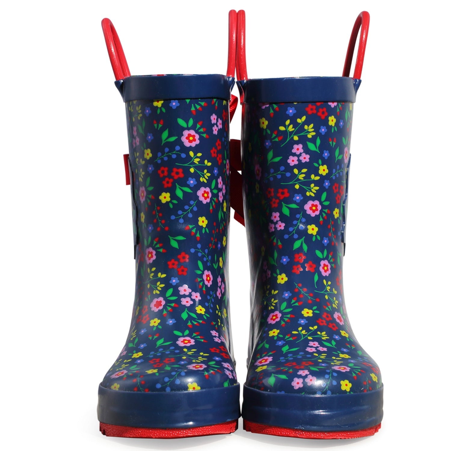 Floral Print 3D Bow Navy Rubber Rain Boots - MYSOFT