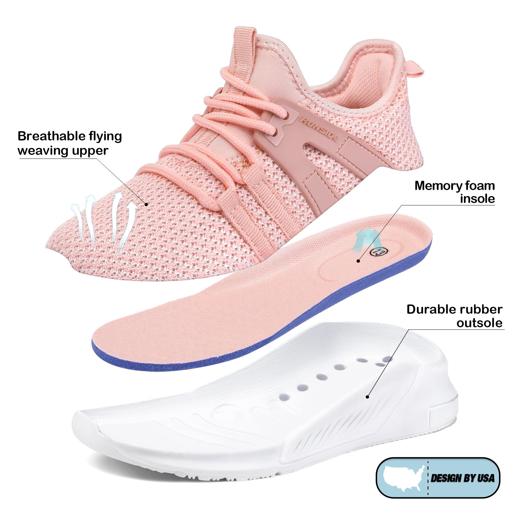 Pink Lightweight Breathable Tennis Sneakers - MYSOFT