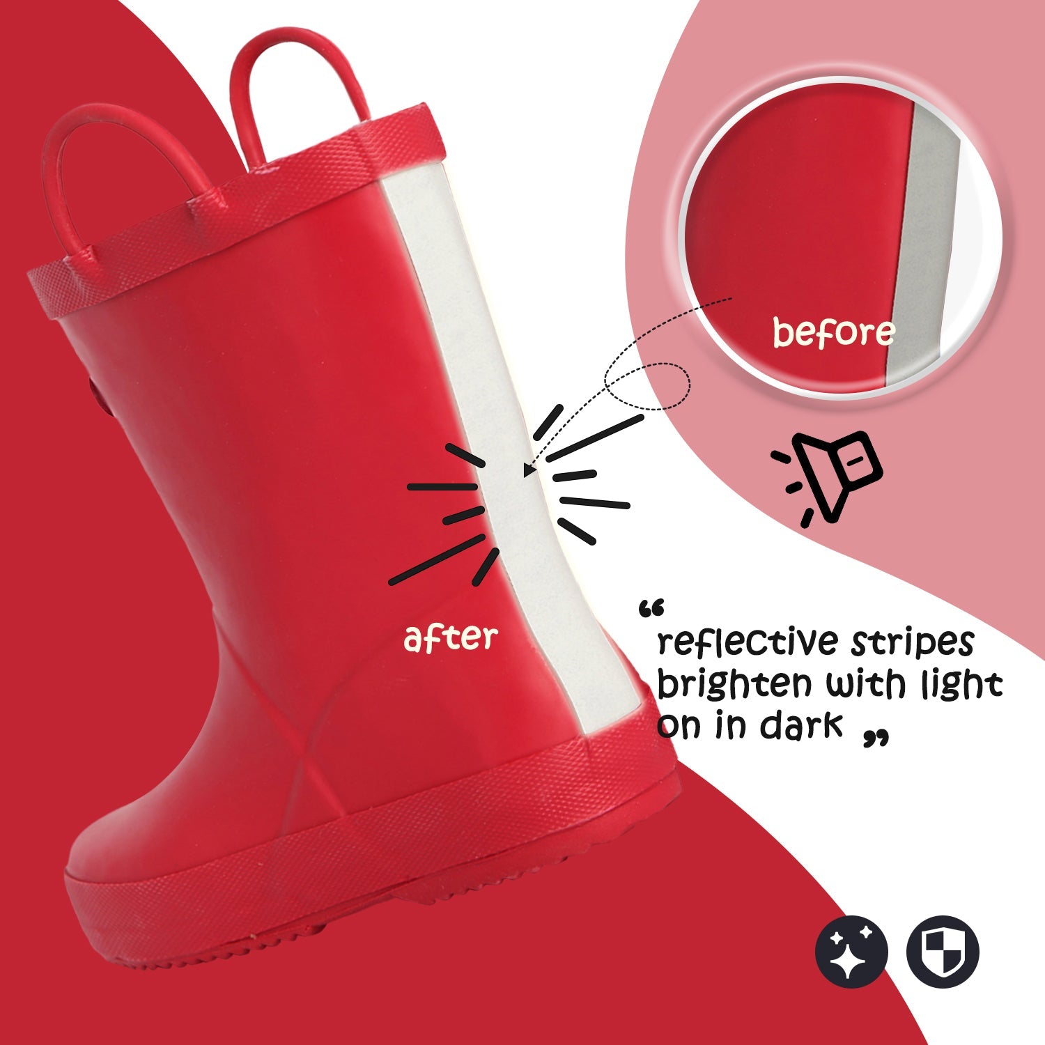 Pure Red Waterproof Rubber Rain Boots - MYSOFT