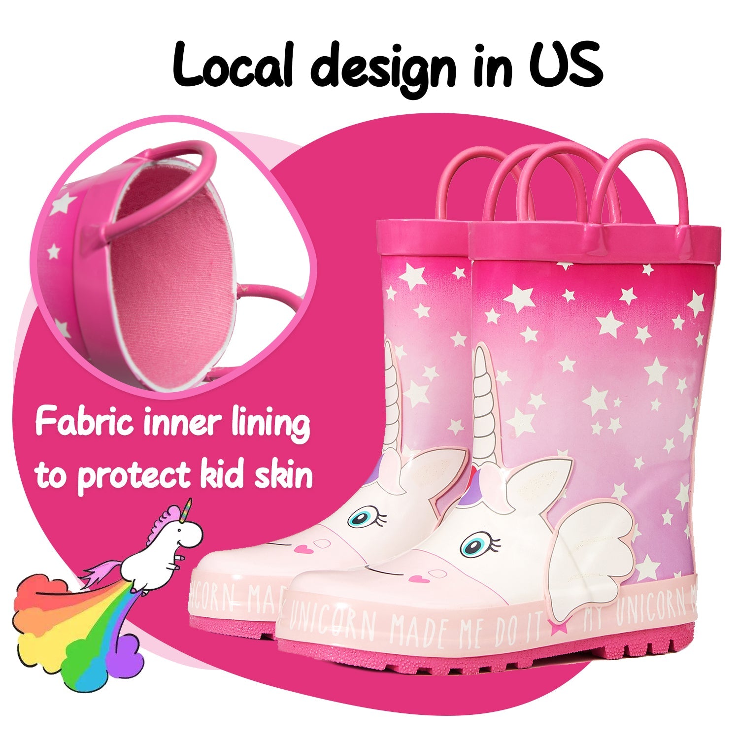 Fantasy Unicorn Waterproof Pink Handle Rain Boots - MYSOFT