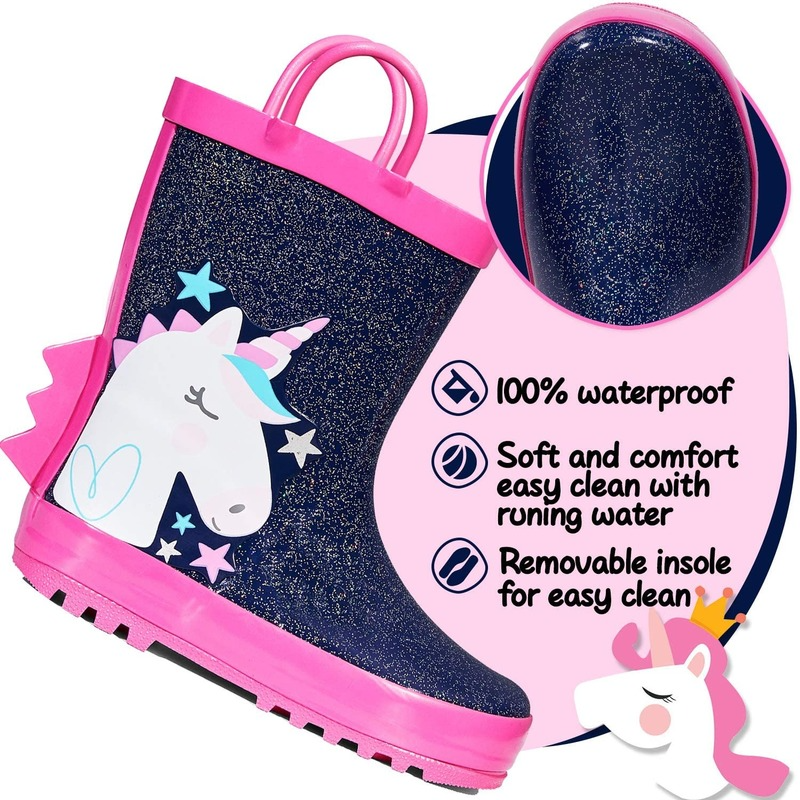 Boy&Girl Rain Boots Waterproof  Blue Unicorn -KomForme
