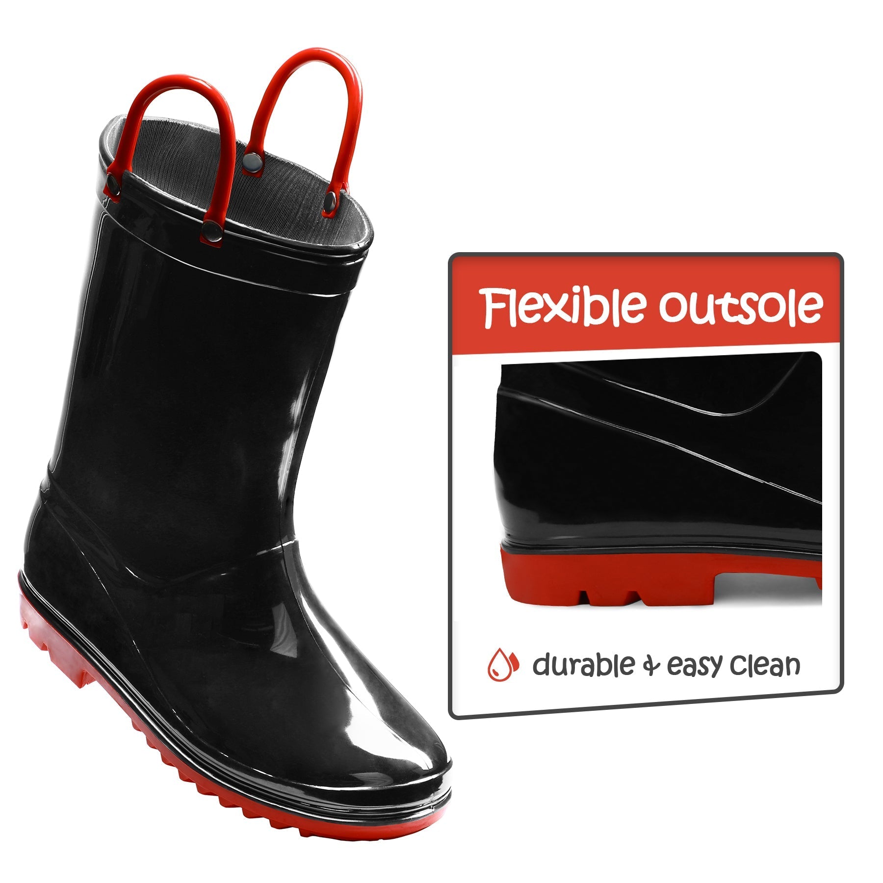 Black PVC Red Blue Handle Waterproof Rain Boots - MYSOFT