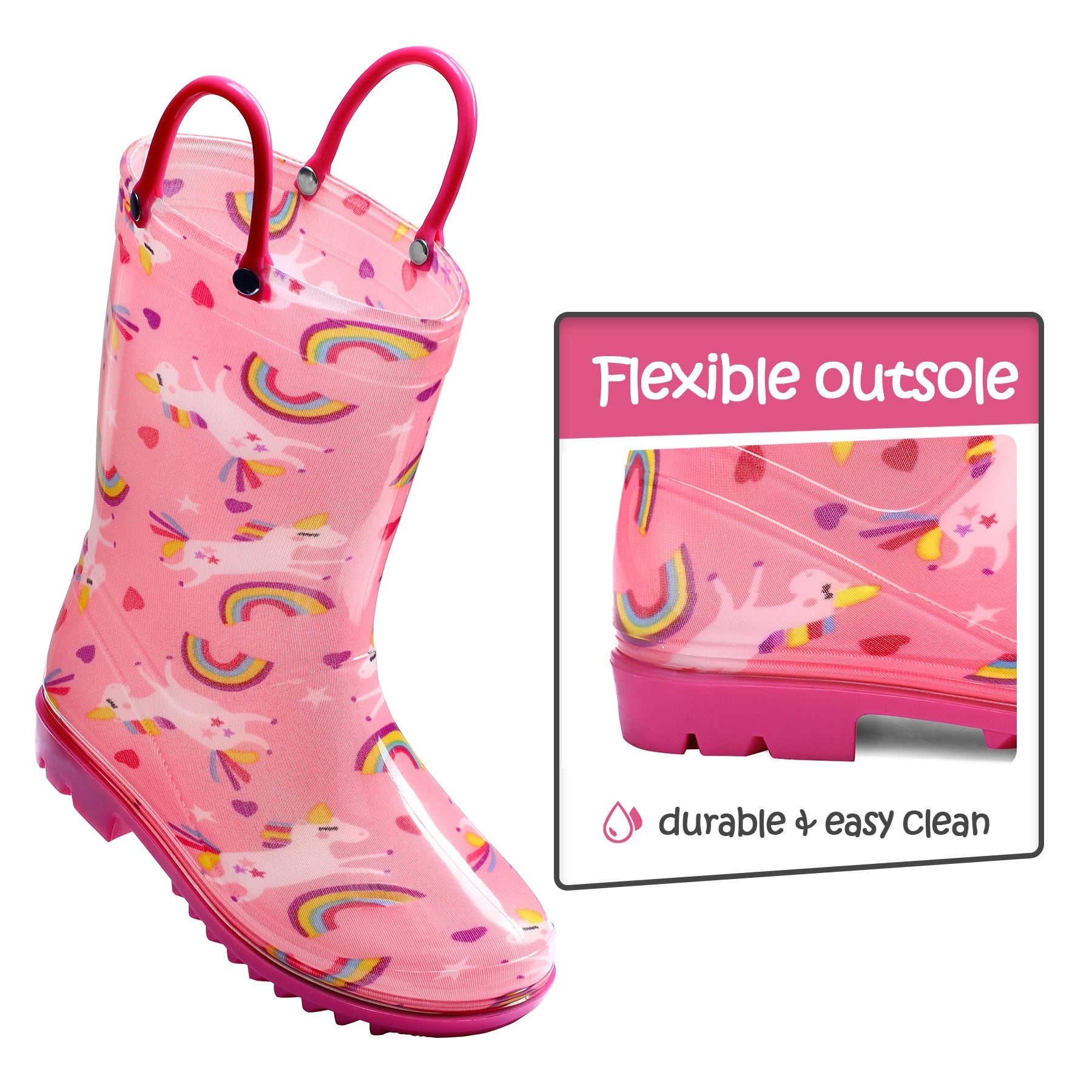 PVC Rainbow Unicorn Print Rubber Rain Boots - MYSOFT