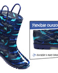 PVC Shark Print Navy Rubber Rain Boots - MYSOFT