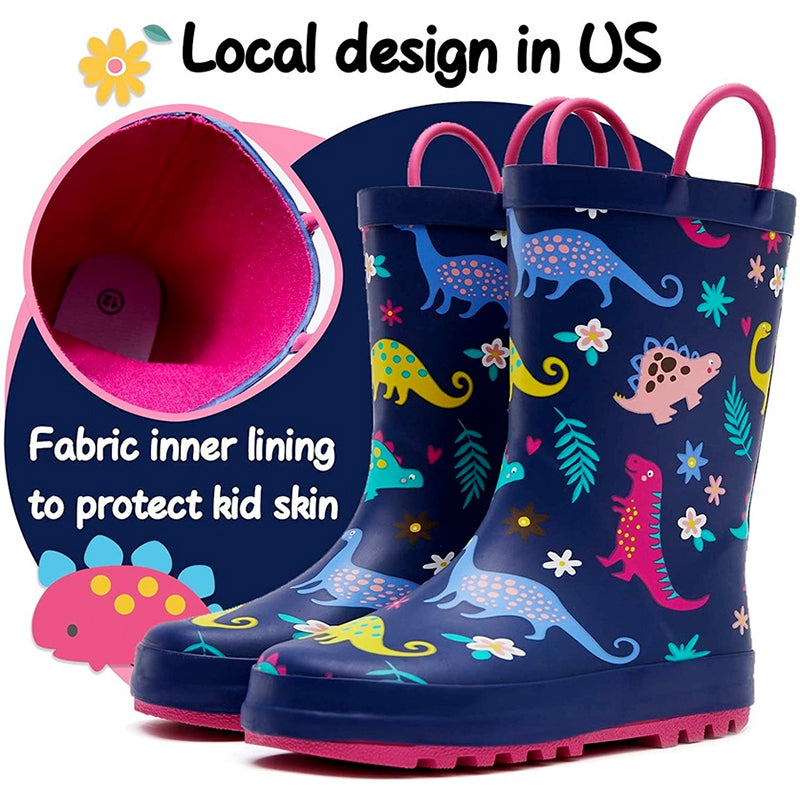 Boy&Girl Rain Boots Waterproof Purple Dinosaur - KomForme