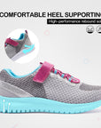 Pink Velcro Lightweight Breathable Gray Tennis Sneakers - MYSOFT