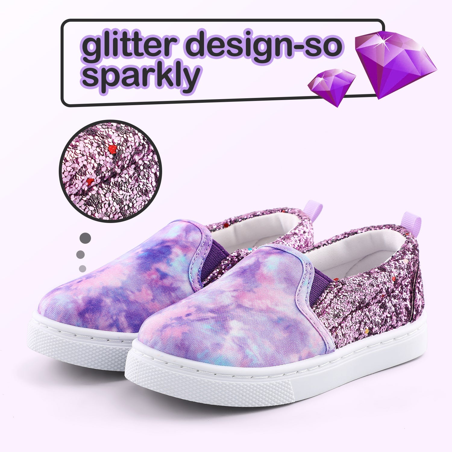 Purple Tie Dye Sequin Panel Slip-on Canvas Shoes - MYSOFT