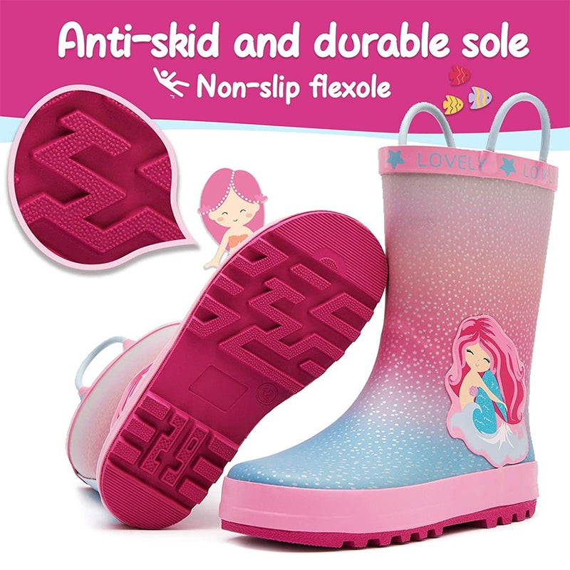 Boy&amp;Girl Rain Boots Waterproof Pink Mermaid - KomForme