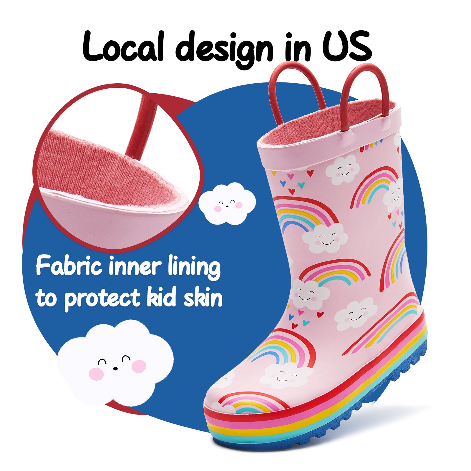 Rainbow Cloud Waterproof Pink Rubber Rain Boots - MYSOFT