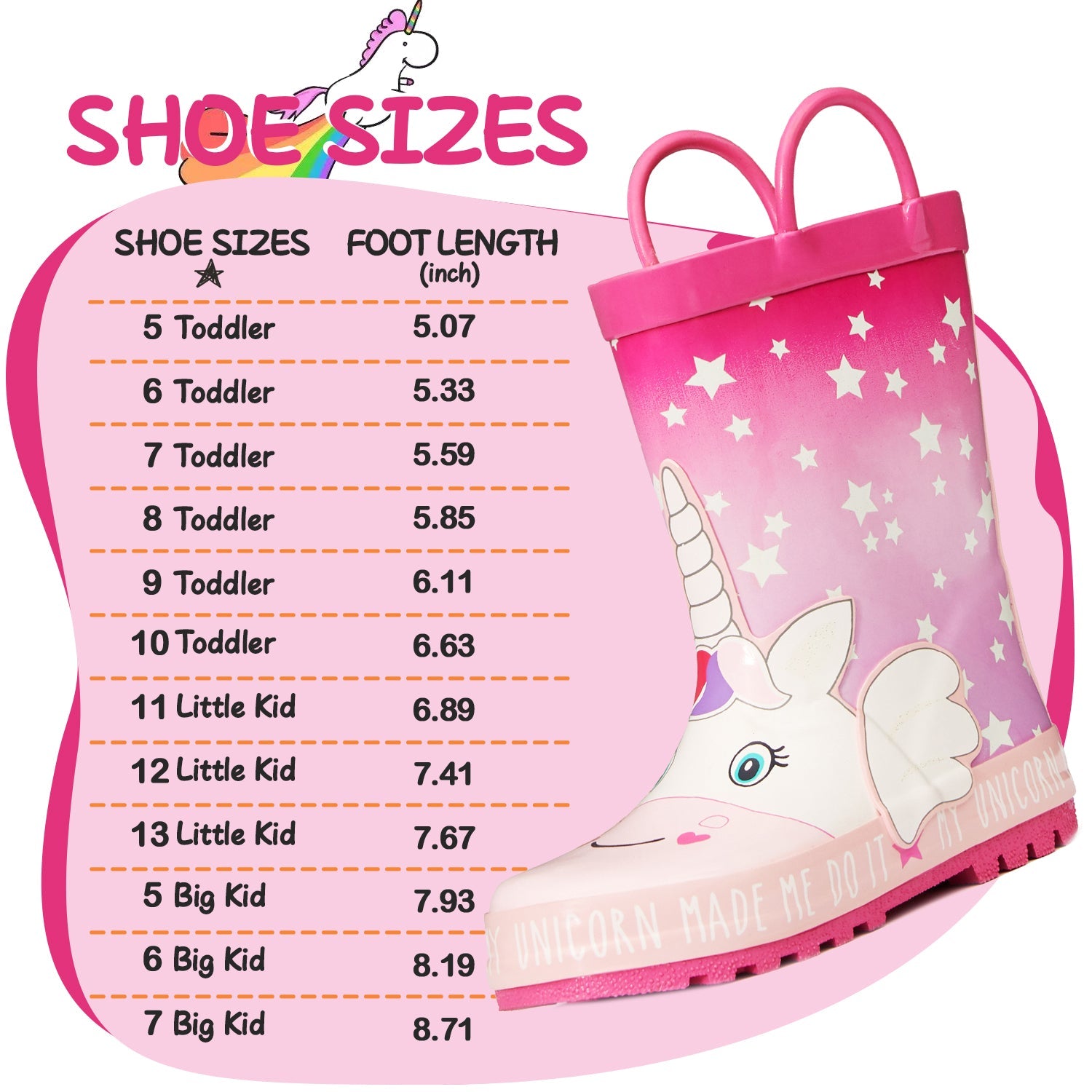 Fantasy Unicorn Waterproof Pink Handle Rain Boots - MYSOFT