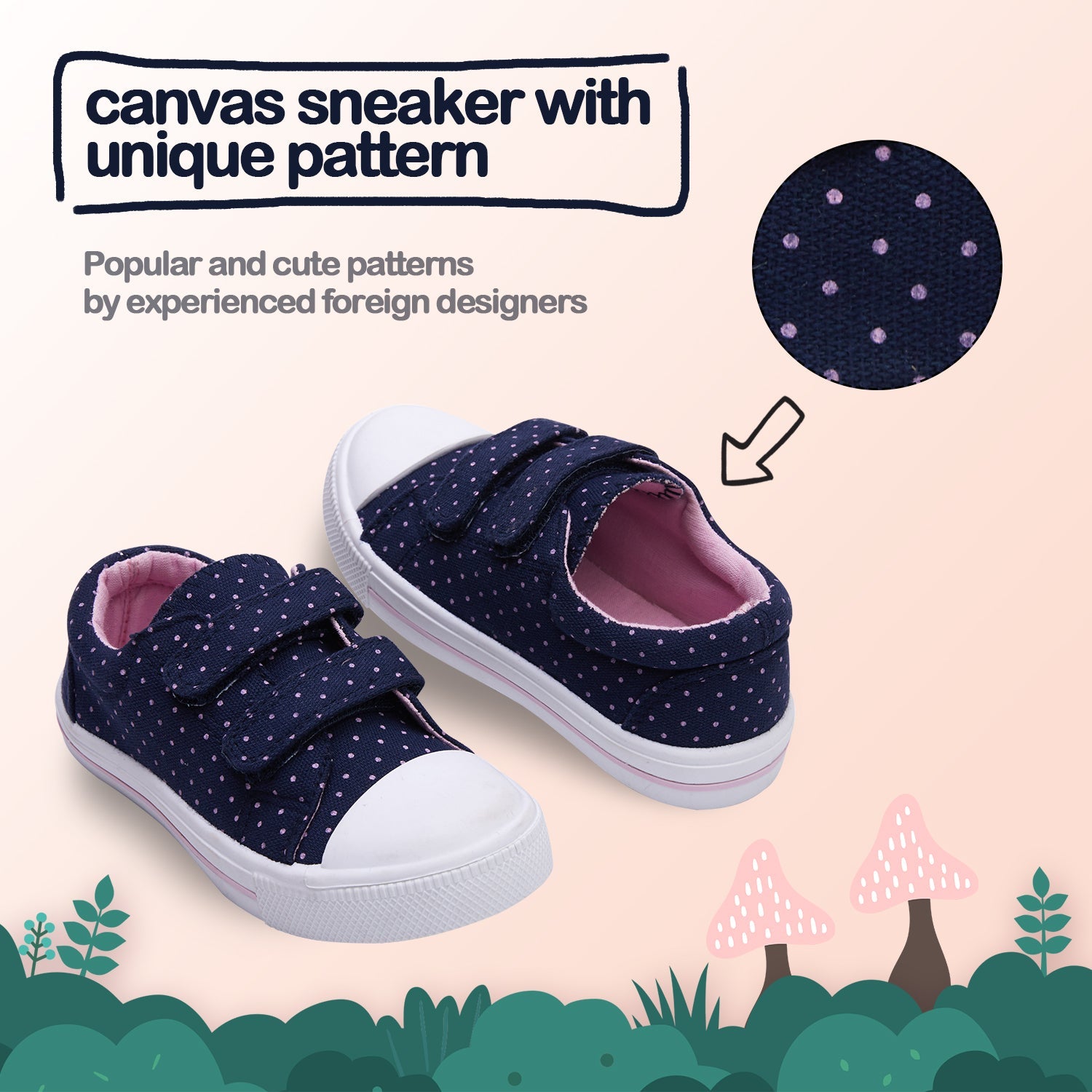 Dark Blue Sneakers with Purple Polka Dot Velcro - MYSOFT