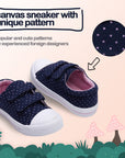 Dark Blue Sneakers with Purple Polka Dot Velcro - MYSOFT