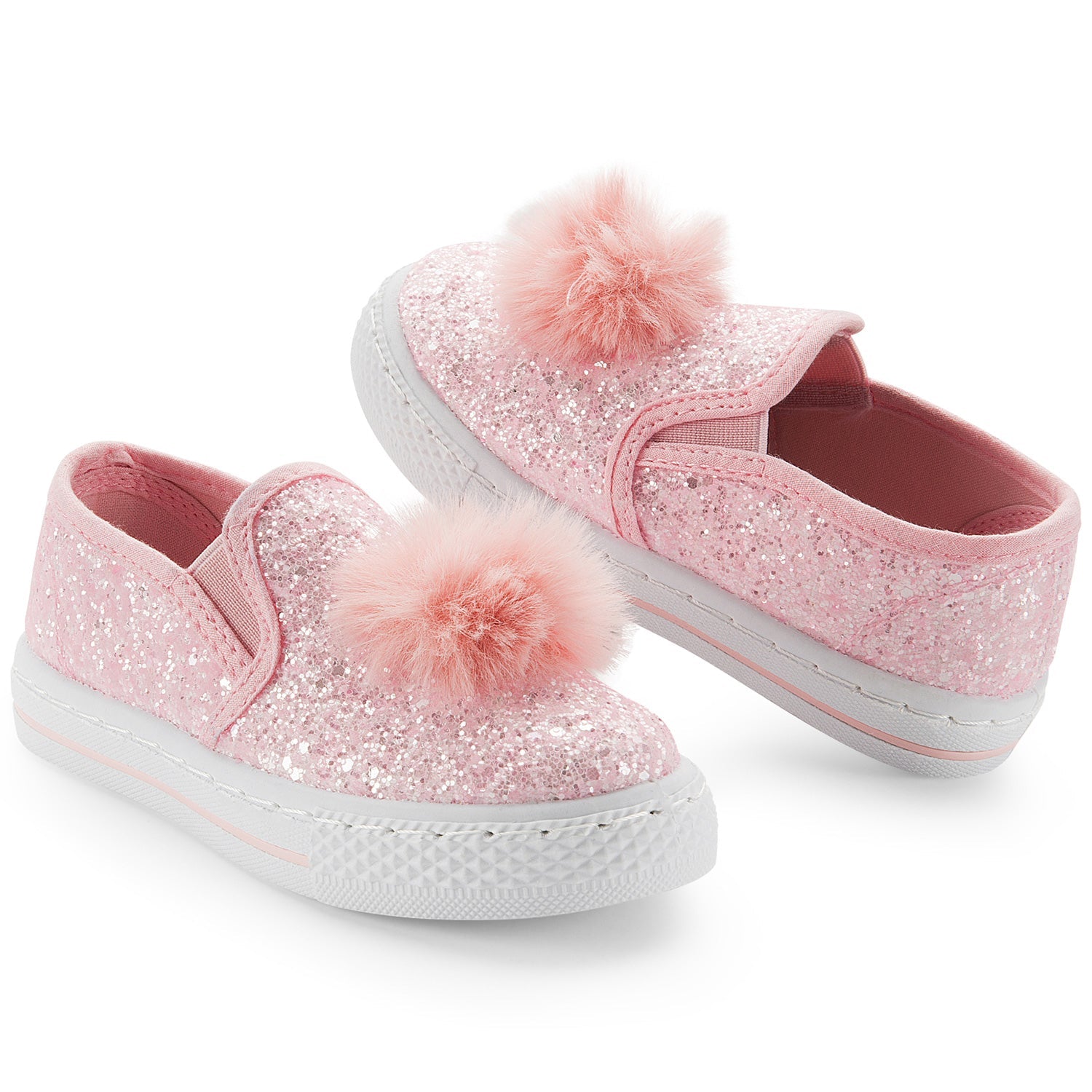 Pink Shiny Pom Pom Slip On Espadrilles - MYSOFT