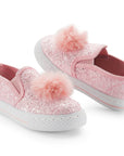 Pink Shiny Pom Pom Slip On Espadrilles - MYSOFT