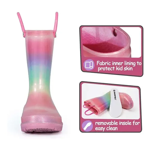 Kids Girls Light Rain Boots Colorful pink - KKOMFORME