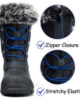 Black/Blue Fur Collar Non-Slip Snow Boots - MYSOFT