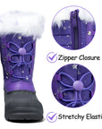 Purple Fur Collar Glitter Stars Waterproof Snow Boots - MYSOFT