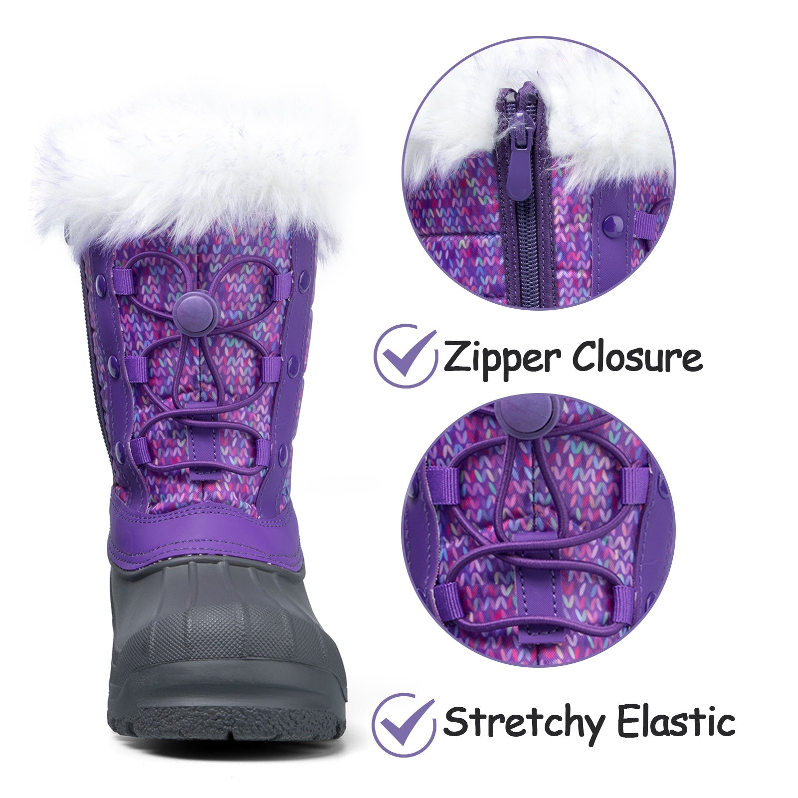 Purple Fur Collar Warm Non-Slip Snow Boots - MYSOFT