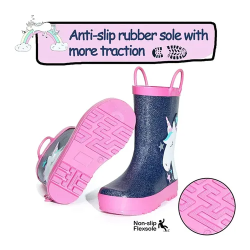 Girl Rain Boots Rubber Glitter Unicorn - KKOMFORME