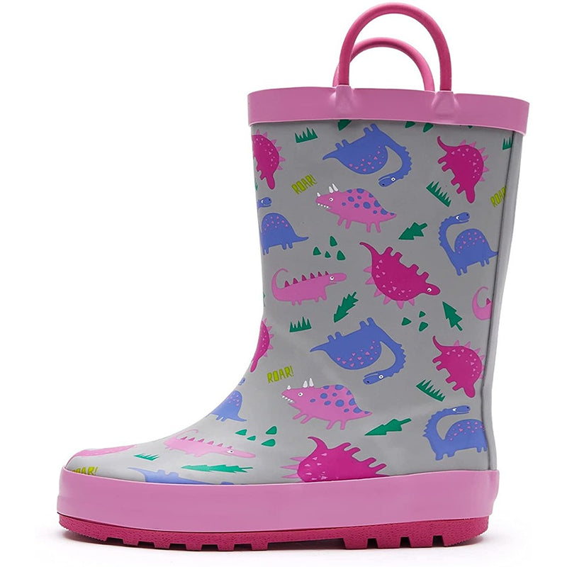 Boy&Girl Rain Boots Waterproof Pink Dinosaurs - KomForme