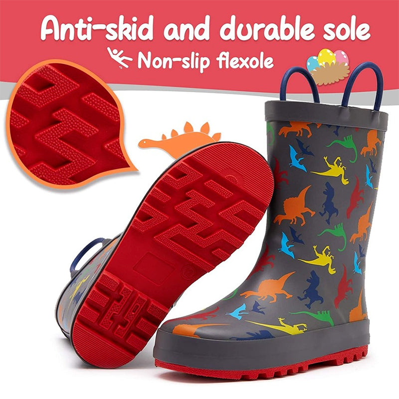 Boy&amp;Girl Rain Boots Waterproof Gray Dinosaur - KomForme