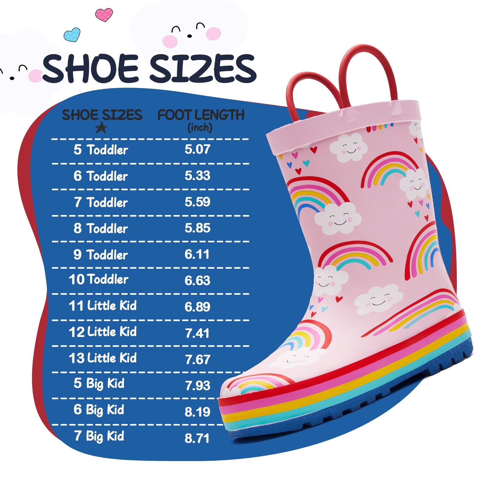 Rainbow Cloud Waterproof Pink Rubber Rain Boots - MYSOFT