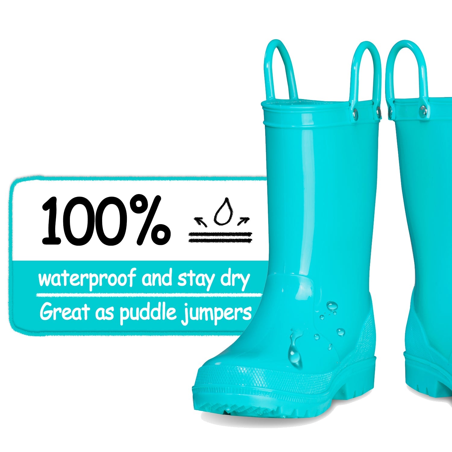 PVC Turquoise Waterproof Rubber Rain Boots - MYSOFT