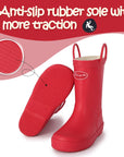 Pure Red Waterproof Rubber Rain Boots - MYSOFT