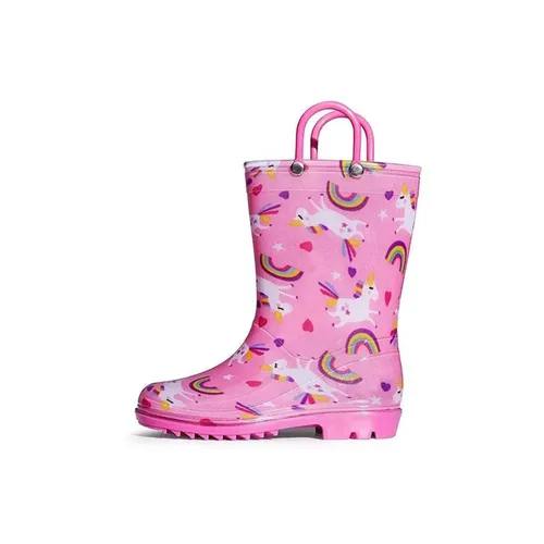 Girls Light Rain Boots Pink Rainbow Uncorns Kids Shoes - KKOMFORME