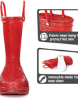 Kids Girls Light Rain Boots Solid Glitter Red with Led - KKOMFORME