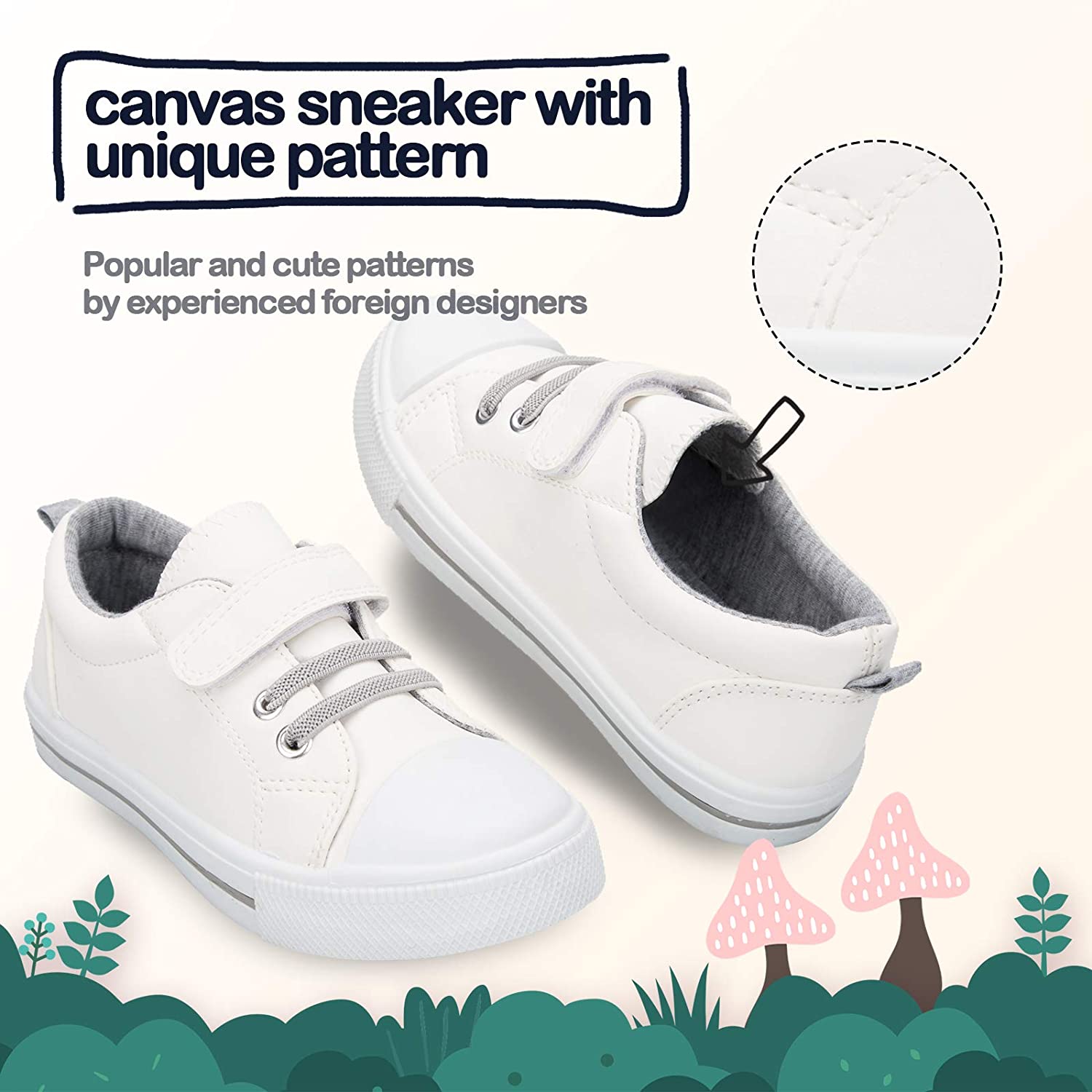 K KomForme Toddler Shoes Boys Girls White Canvas Sneakers