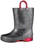 Kids Girls Light Rain Boots Solid Glitter Black with Led - KKOMFORME