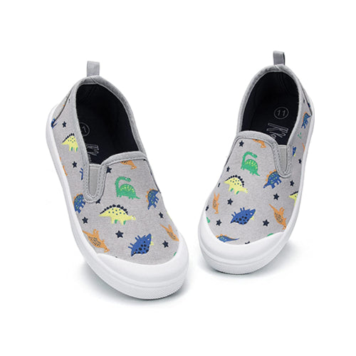 Girls Boys Slip On Lazy Toddler Canvas Sneakers Light Gray Dinosaur -- K KomForme