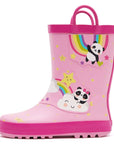 Rainbow Panda Waterproof Pink Rubber Rain Boots - MYSOFT