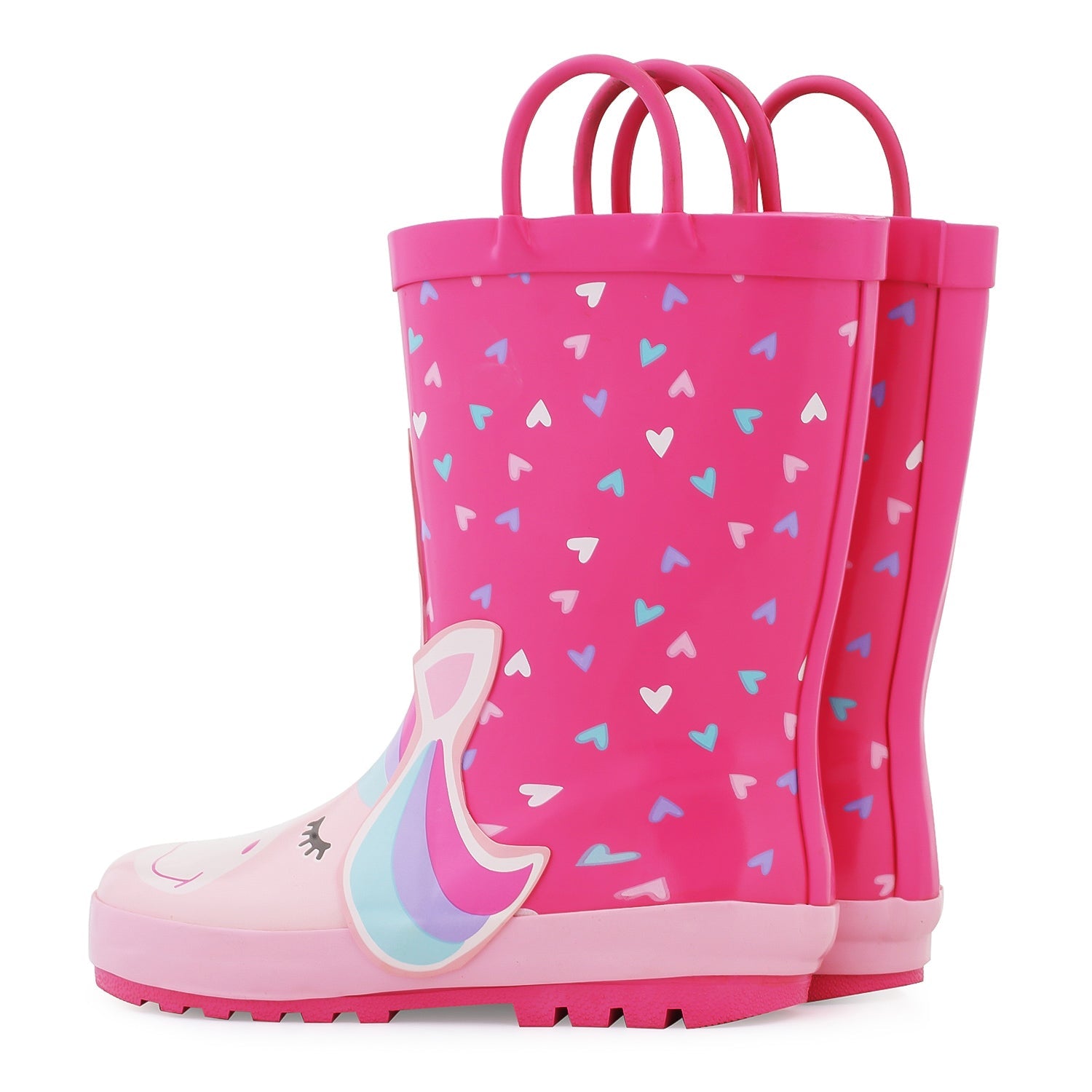 Unicorn Heart Pattern Waterproof Pink Rubber Rain Boots - MYSOFT