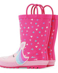 Unicorn Heart Pattern Waterproof Pink Rubber Rain Boots - MYSOFT