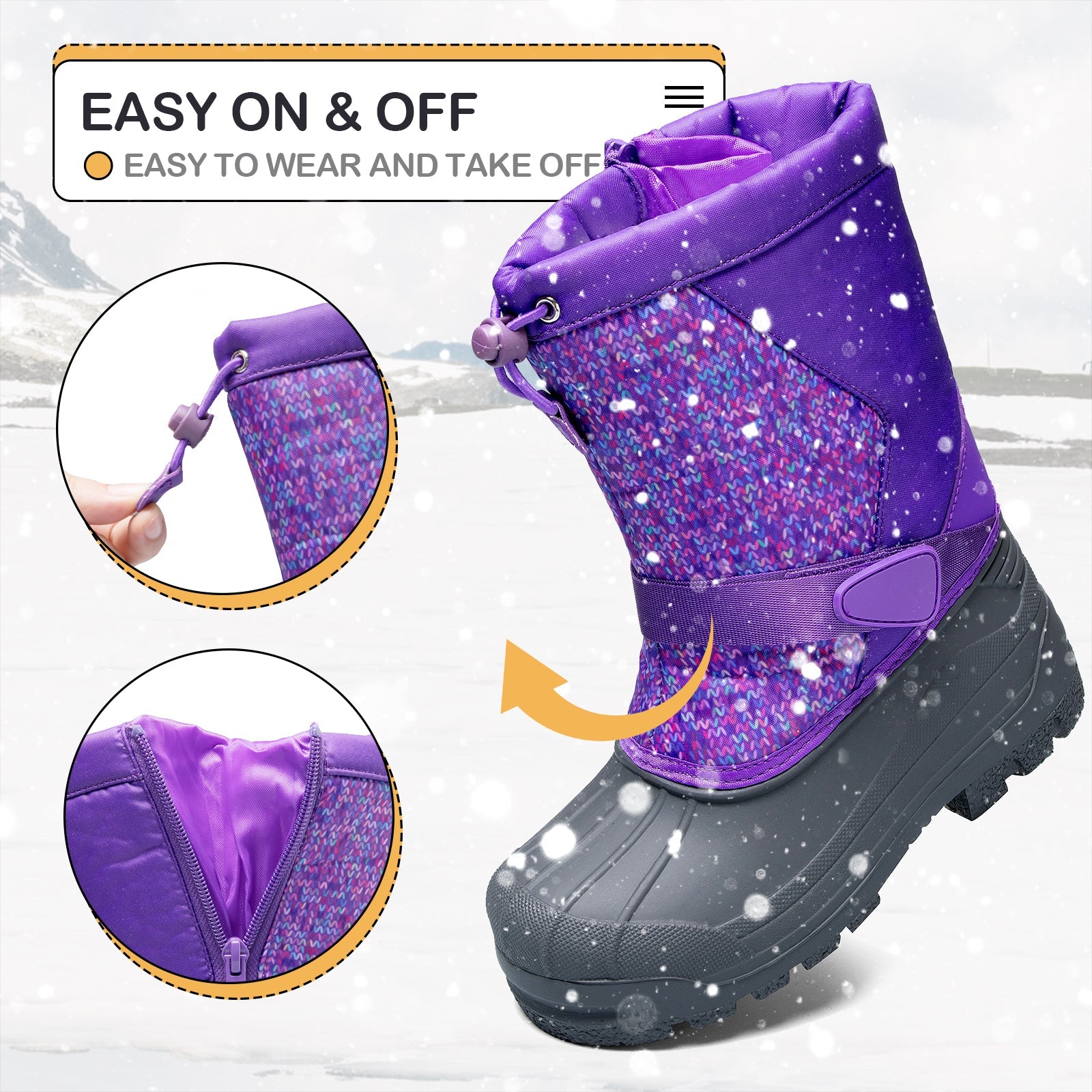 Purple Warm Waterproof Non-slip Snow Boots - MYSOFT